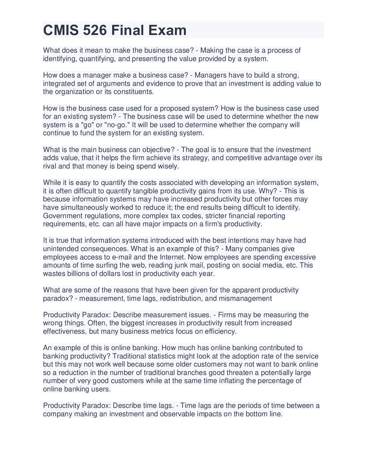 Preview image for CMIS 526 Final Exam | 295 Questions And Answers